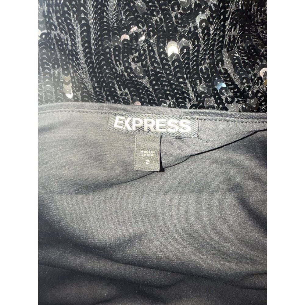 Express Black One-Shoulder Sequin Mini Dress With Long Sleeve Size 2 - Picture 7 of 8